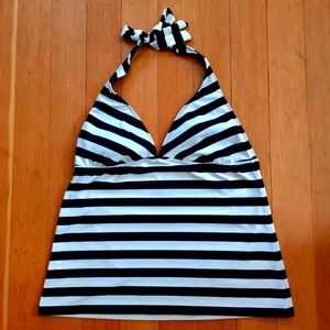 Stripped Halter Tankini Top Size XL Black and White Mossimo